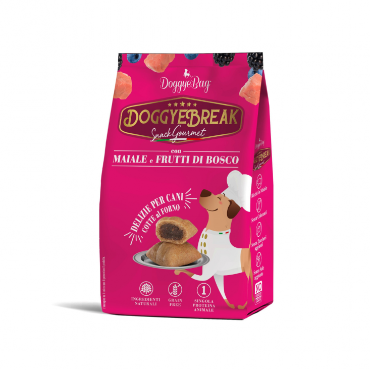 DoggyeBag Doggyebreak con Maiale e Frutti di Bosco 180 g DoggyeBag Doggyebreak con Maiale e Frutti di Bosco 180 g